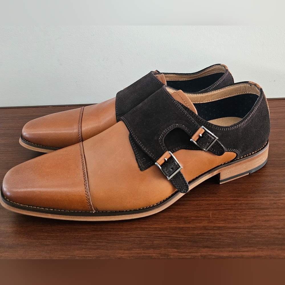 NEW LA MILANO Bobby Mens Monk Strap Brown Cap Toe Dress Shoes